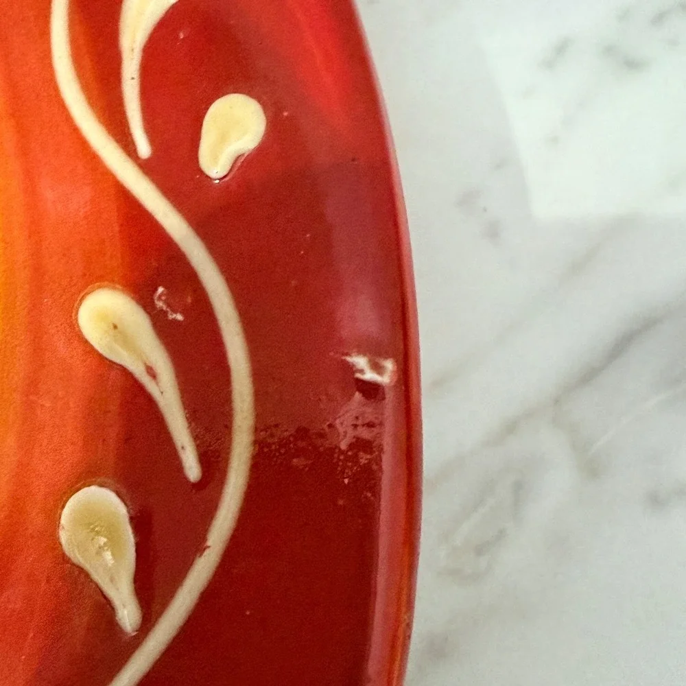 Pier 1 Imports Olive Salad Plate Hand Painted‎ Ceramic Spain Red Yellow 8.5 Inch